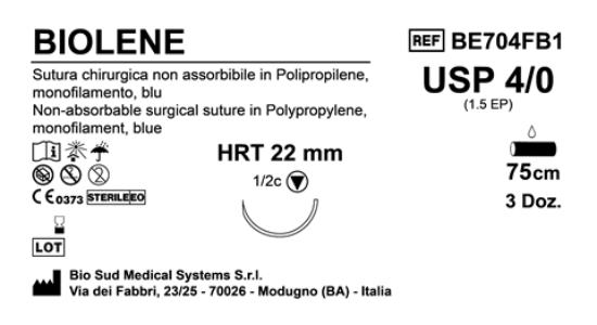 Sutura Biolene HRT22 USP 4-0  - EP 1.5 75 cm Blue Box 36 pcs