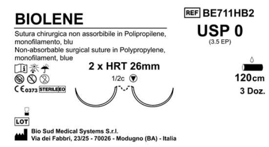 Sutura Biolene HRT26 USP 0 - EP 3.5 120 cm Blue Double Armed  Box 36 pcs
