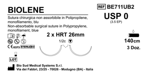 Sutura Biolene HRT26 USP 0 - EP 3.5 140 cm Blue Double Armed  Box 36 pcs