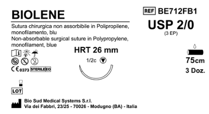 Sutura Biolene HRT26 USP 2-0 - EP 3 75 cm Blue Box 36 pcs