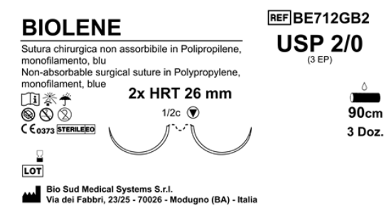 Sutura Biolene HRT26 USP 2-0 - EP 3 90 cm Blue Double Armed  Box 36 pcs