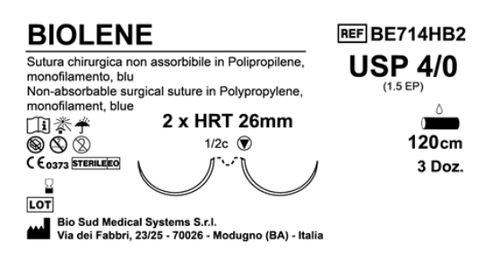 Sutura Biolene HRT 26 USP 4-0  - EP 1.5 120 cm Blue Double Armed  Box 36 pcs