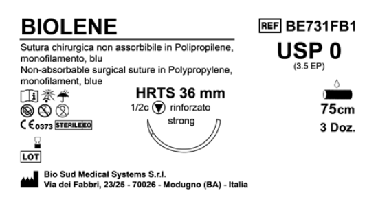 Sutura Biolene HRTS36 USP 0 - EP 3.5 75 cm Blue Box 36 pcs