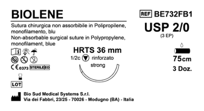 Sutura Biolene HRTS 36 USP 2-0 - EP 3 75 cm Blue Box 36 pcs