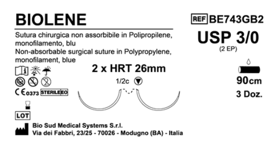 Sutura Biolene HRTS 40 USP 3-0 - EP 2 90 cm Blue Double Armed  Box 36 pcs