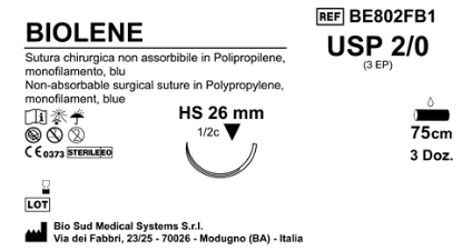 Sutura Biolene HS26 USP 2-0 - EP 3 75 cm Blue Box 36 pcs