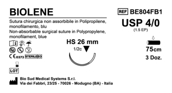Sutura Biolene HS 26 USP 4-0  - EP 1.5 75 cm Blue Box 36 pcs