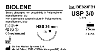 Sutura Biolene HSS 36 USP 3-0 - EP 2 75 cm Blue Box 36 pcs