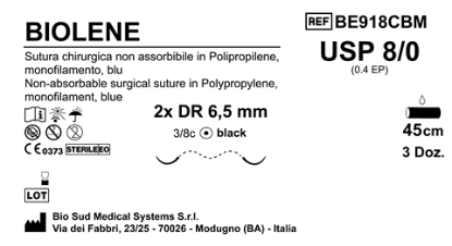 Sutura Biolene DR6.5 USP 8-0 45 cm Blue Doub.Arm. Black Needle  Cf.36 pz.