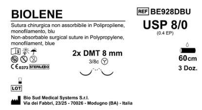 Sutura Biolene DMT8 USP 8-0 - EP 0.4 60 cm Blue Doppio MicroTapercut Black Box x 36 pz.