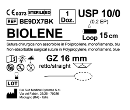 Sutura Biolene GZ 16 USP 10-0 - EP 0.2 15 cm Blue Loop  Box 12 pcs