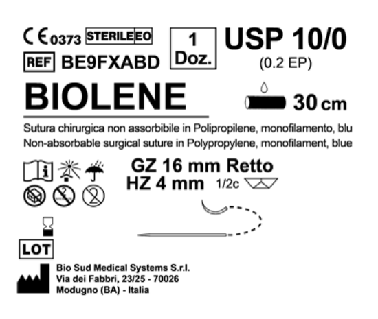 Sutura Biolene HZ 4 + GZ 16 USP 10-0 - EP 0.2 30 cm Blue Double Armed  N.12 Bs. per Box