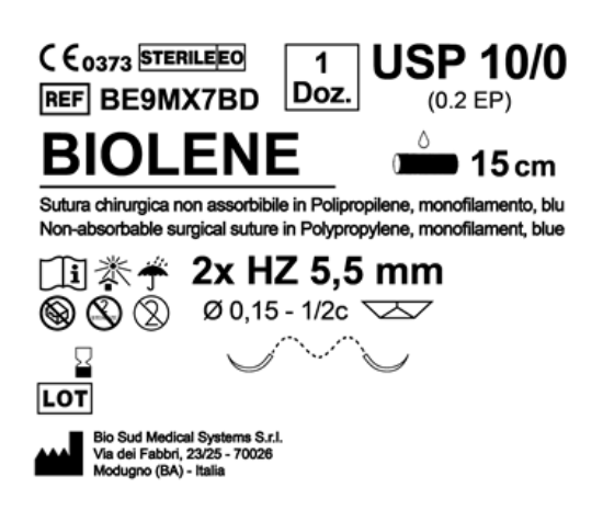 Sutura Biolene HZ 5.5 USP 10-0 - EP 0.2 15 cm Blue Double Armed  N.12 Bs. per Box