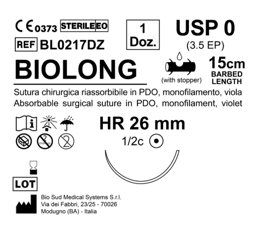 Sutura Biolong HR 26 USP 0 - EP 3.5 15 cm Violet Barbed Box 12 pcs