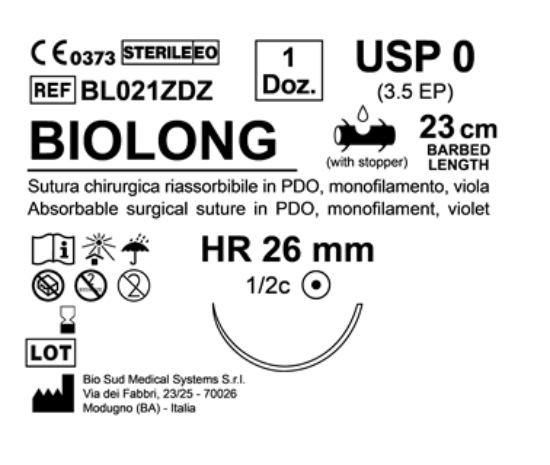 Sutura Biolong HR 26 USP 0 - EP 3.5 23 cm Violet Barbed Box 12 pcs