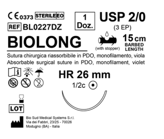 Sutura Biolong HR 26 USP 2-0 - EP 3 15 cm Violet Barbed Box 12 pcs