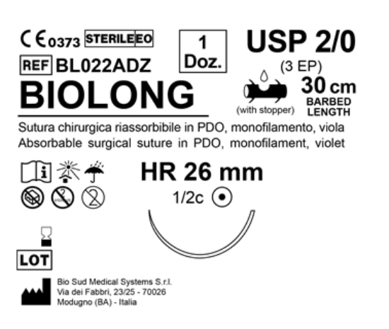 Sutura Biolong HR 26 USP 2-0 - EP 3 30 cm Violet Barbed Box 12 pcs