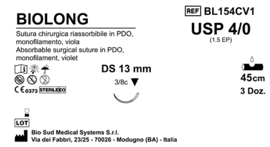 Sutura Biolong DS13 USP 4-0  - EP 1.5 45 cm Violet Box 36 pcs
