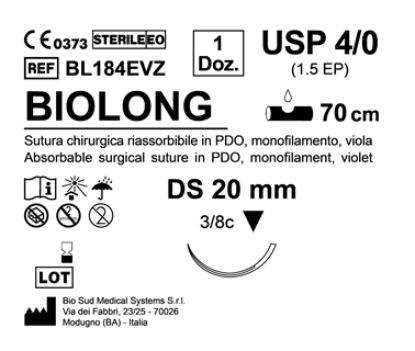 Sutura Biolong DS 20 USP 4-0  - EP 1.5 70 cm Violet Box 12 pcs