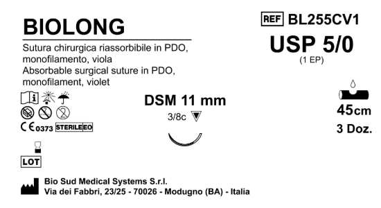 Sutura Biolong DSM11 USP 5-0 - EP 1 45 cm Violet Box 36 pcs