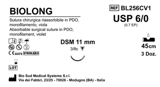 Sutura Biolong DSM11 USP 6-0 - EP 0.7 45 cm Violet Box 36 pcs