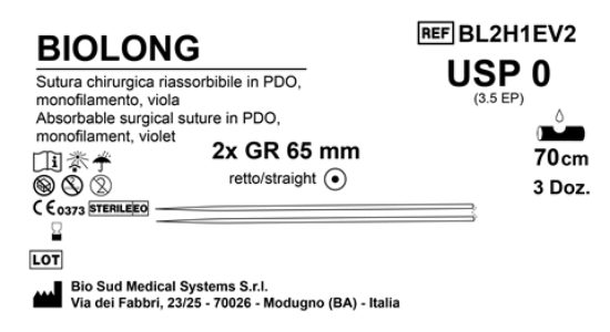 Sutura Biolong GR65 USP 0 - EP 3.5 70 cm Violet Double Armed  Box 36 pcs