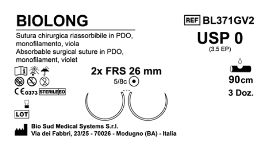 Sutura Biolong FRS26 USP 0 - EP 3.5 90 cm Violet Double Armed  Box 36 pcs
