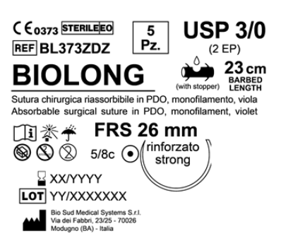 Sutura Biolong FRS 26 USP 3-0 - EP 2 23 cm Violet Barbed Box 12 pcs