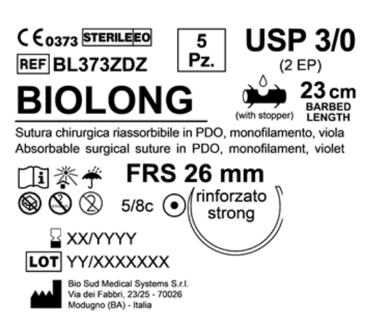 Sutura Biolong FRS 26 USP 3-0 - EP 2 23 cm Violet Barbed Box 12 pcs