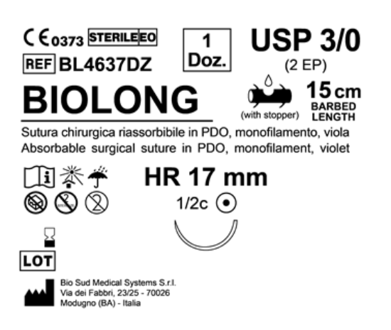 Sutura Biolong HR 17 USP 3-0 - EP 2 15 cm Violet Barbed Box 12 pcs