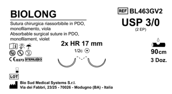 Sutura Biolong HR 17 USP 3-0 - EP 2 90 cm Violet Double Armed  Box 36 pcs