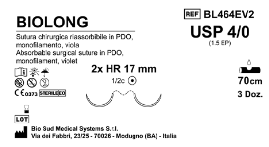Sutura Biolong HR17 USP 4-0  - EP 1.5 70 cm Violet Double Armed  Box 36 pcs