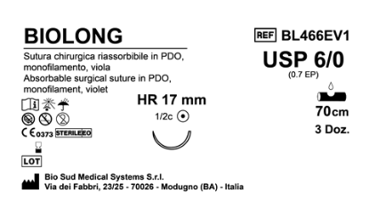 Sutura Biolong HR17 USP 6-0 - EP 0.7 70 cm Violet Box 36 pcs