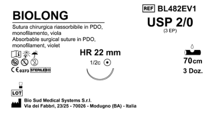 Sutura Biolong HR22 USP 2-0 - EP 3 70 cm Violet Box 36 pcs