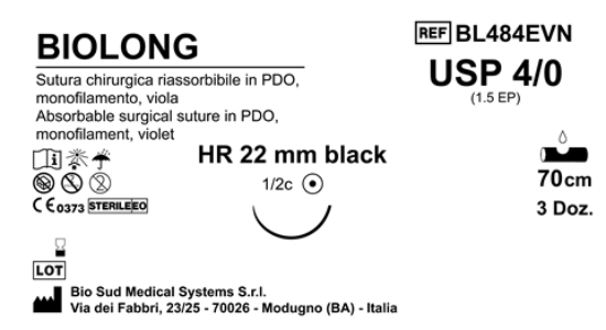Sutura Biolong HR22 USP 4-0  - EP 1.5 70 cm Violet Black Needle  Box 36 pcs