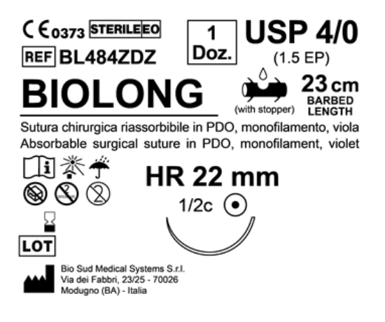 Sutura Biolong HR 22 USP 4-0  - EP 1.5 23 cm Violet Barbed Box 12 pcs