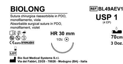 Sutura Biolong HR30 USP 1 - EP 4 70 cm Violet Box 36 pcs
