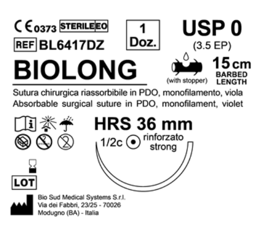 Sutura Biolong HRS 36 USP 0 - EP 3.5 15 cm Violet Barbed Box 12 pcs