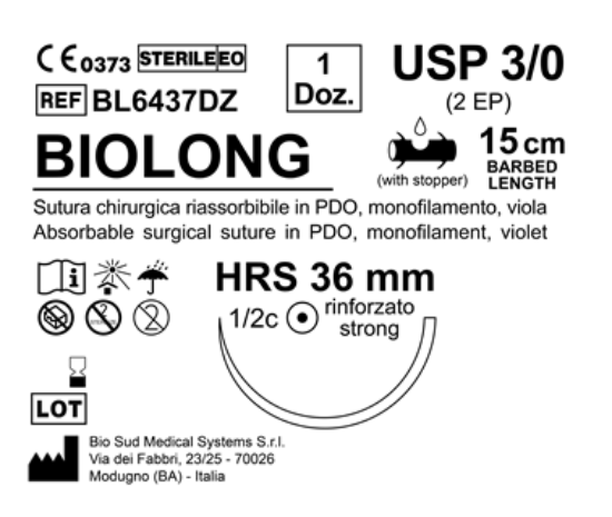 Sutura Biolong HRS 36 USP 3-0 - EP 2 15 cm Violet Barbed Box 12 pcs