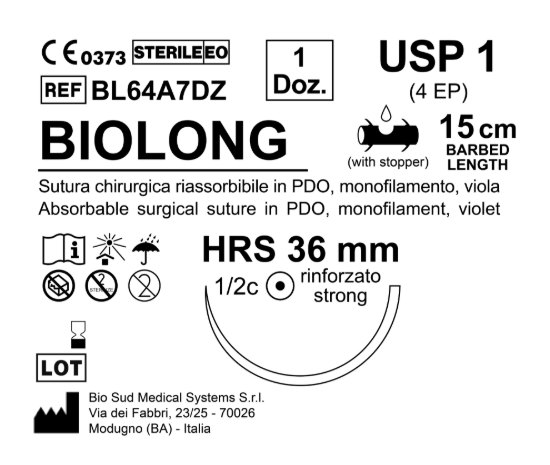 Sutura Biolong HRS 36 USP 1 - EP 4 15 cm Violet Barbed Box 12 pcs