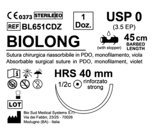 Sutura Biolong HRS 40 USP 0 - EP 3.5 45 cm Violet Barbed Box 12 pcs