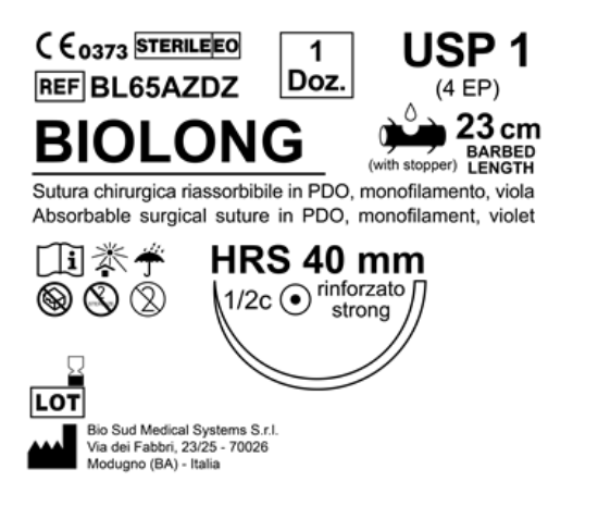 Sutura Biolong HRS 40 USP 1 - EP 4 23 cm Violet Barbed Box 12 pcs