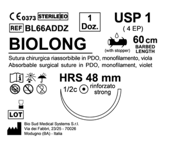 Sutura Biolong HRS 48 USP 1 - EP 4 60 cm Violet Barbed Box 12 pcs