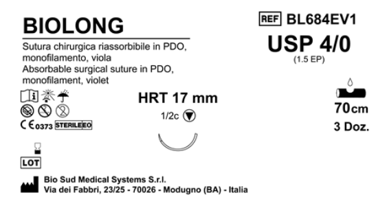 Sutura Biolong HRT17 USP 4-0  - EP 1.5 70 cm Violet Box 36 pcs