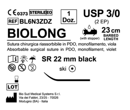Sutura Biolong SR 22 black USP 3-0 - EP 2 23 cm Violet Barbed Box 12 pcs
