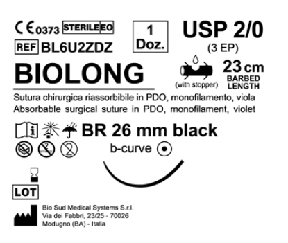 Sutura Biolong BR 26 USP 2-0 - EP 3 23 cm Violet Barbed Box 12 pcs