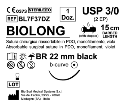 Sutura Biolong BR 22 - Black USP 3-0 - EP 2 15 cm Violet Barbed Box 12 pcs