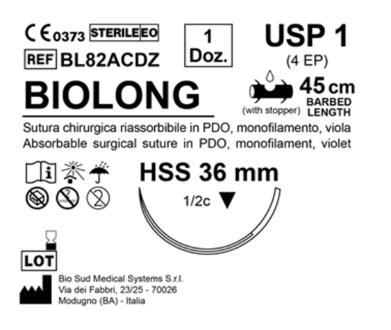 Sutura Biolong HSS 36 USP 1 - EP 4 45 cm Violet Barbed Box 12 pcs