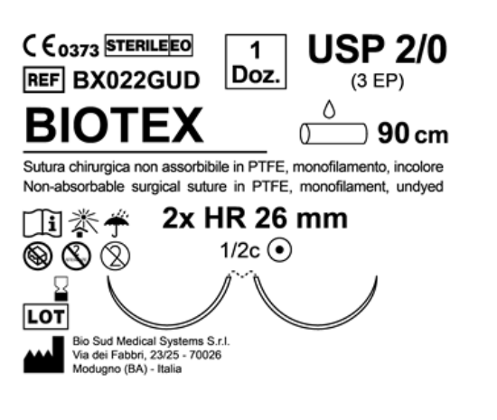 Sutura Biotex HR 26 USP 2-0 - EP 3 90 cm Undyed Double Armed  N.12 Bs. per Box