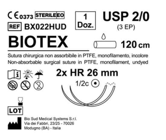 Sutura Biotex HR 26 USP 2-0 - EP 3 120 cm Undyed Double Armed  N.12 Bs. per Box